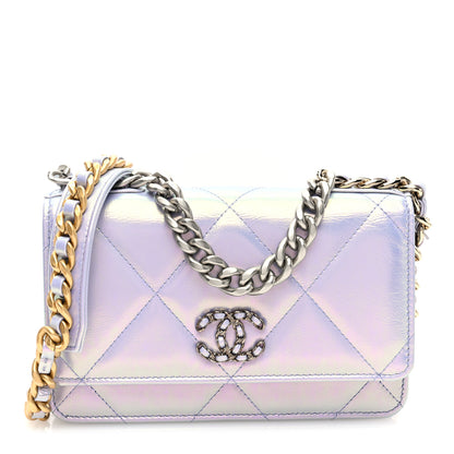 Chanel Iridescent Calfskin Quilted Chanel 19 Wallet On Chain WOC Light Purple 1 of 10