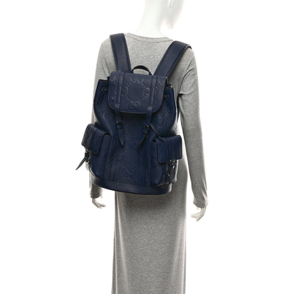Gucci Piuma Calfskin Jumbo GG Embossed Double Buckle Backpack Navy 2 of 11