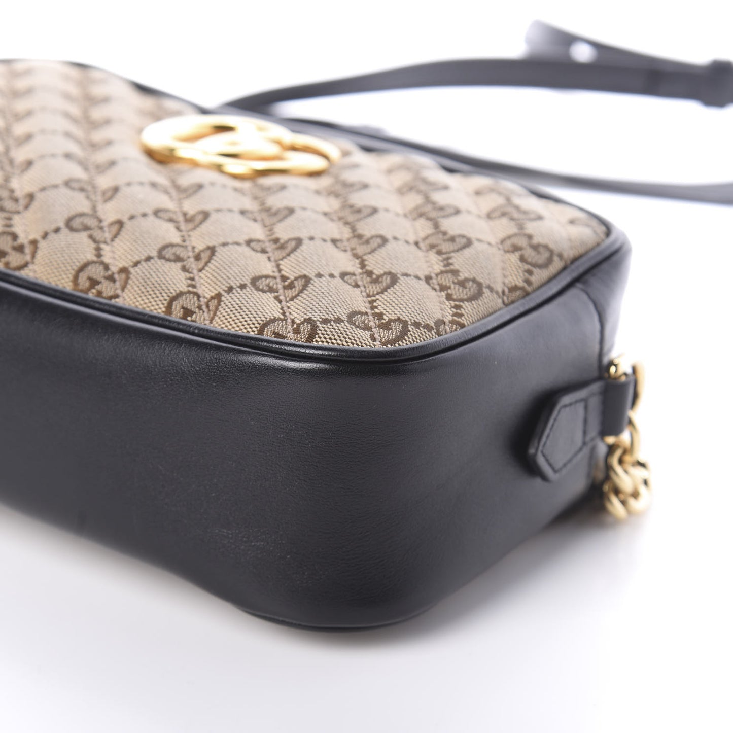 Monogram Matelasse Diagonal Small GG Marmont Chain Shoulder Bag Beige Black