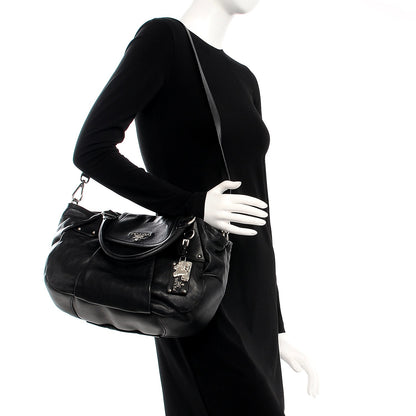 Prada Soft Calf Pleated Shoulder Bag Nero Black 2 of 9
