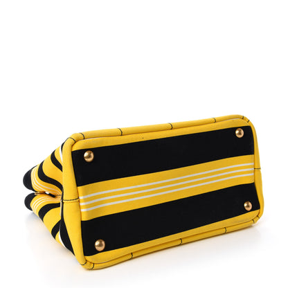Prada Canvas Canapa Righe Striped Logo Tote Yellow Black 5 of 12