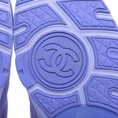 Chanel Nylon Lambskin Suede Calfskin CC Sneakers 38 Purple 6 of 9