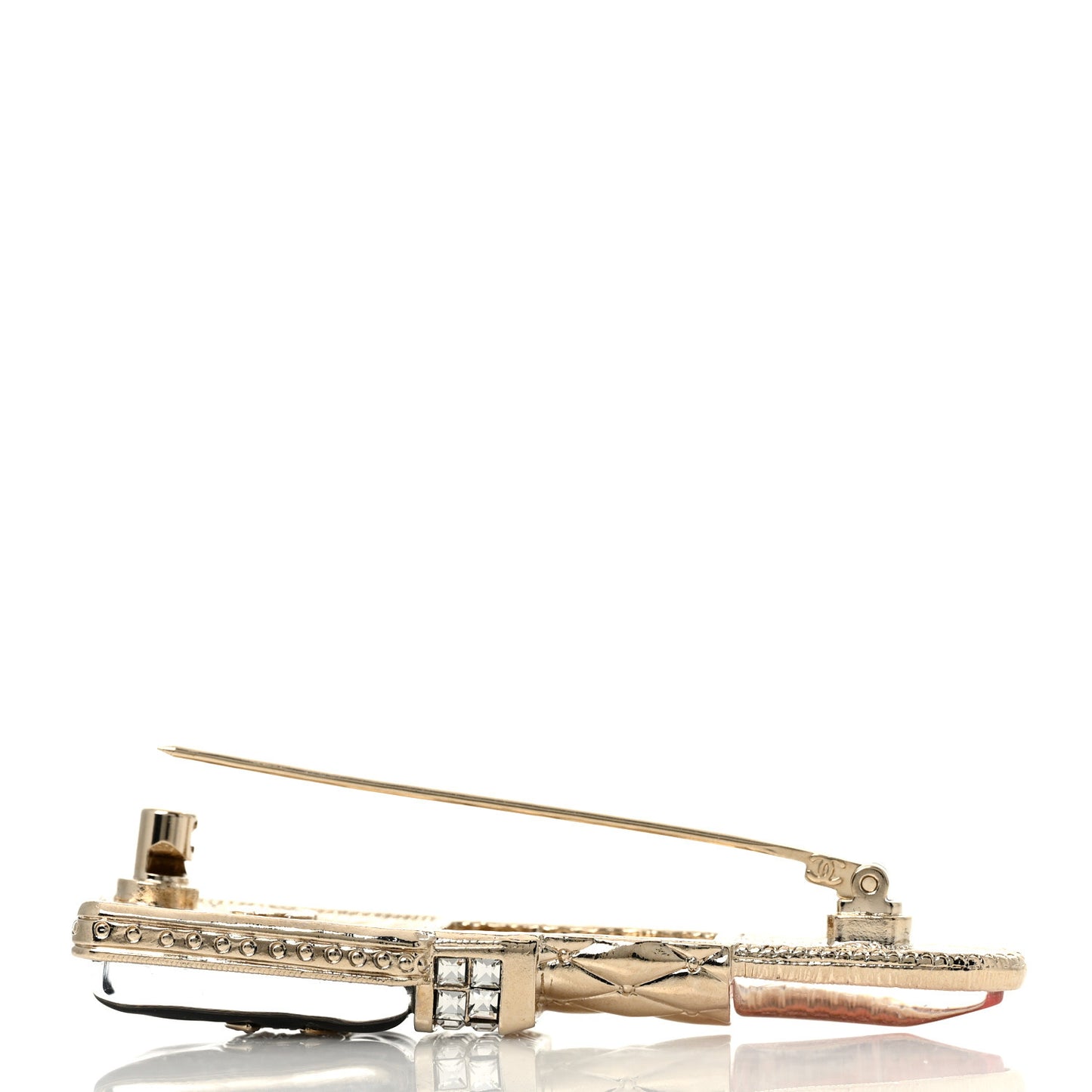 Metal Strass Pearl Lipstick Brooch Pink Gold