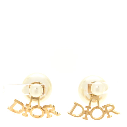 Christian Dior Pearl Tribal Logo Earrings Gold White 1 of 5