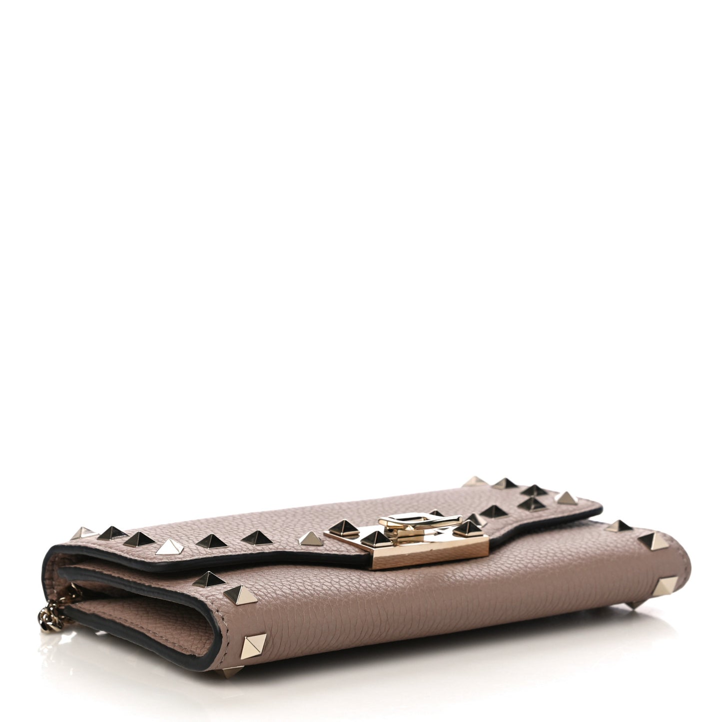 Pebbled Calfskin Rockstud Flip Lock Wallet On Chain Poudre