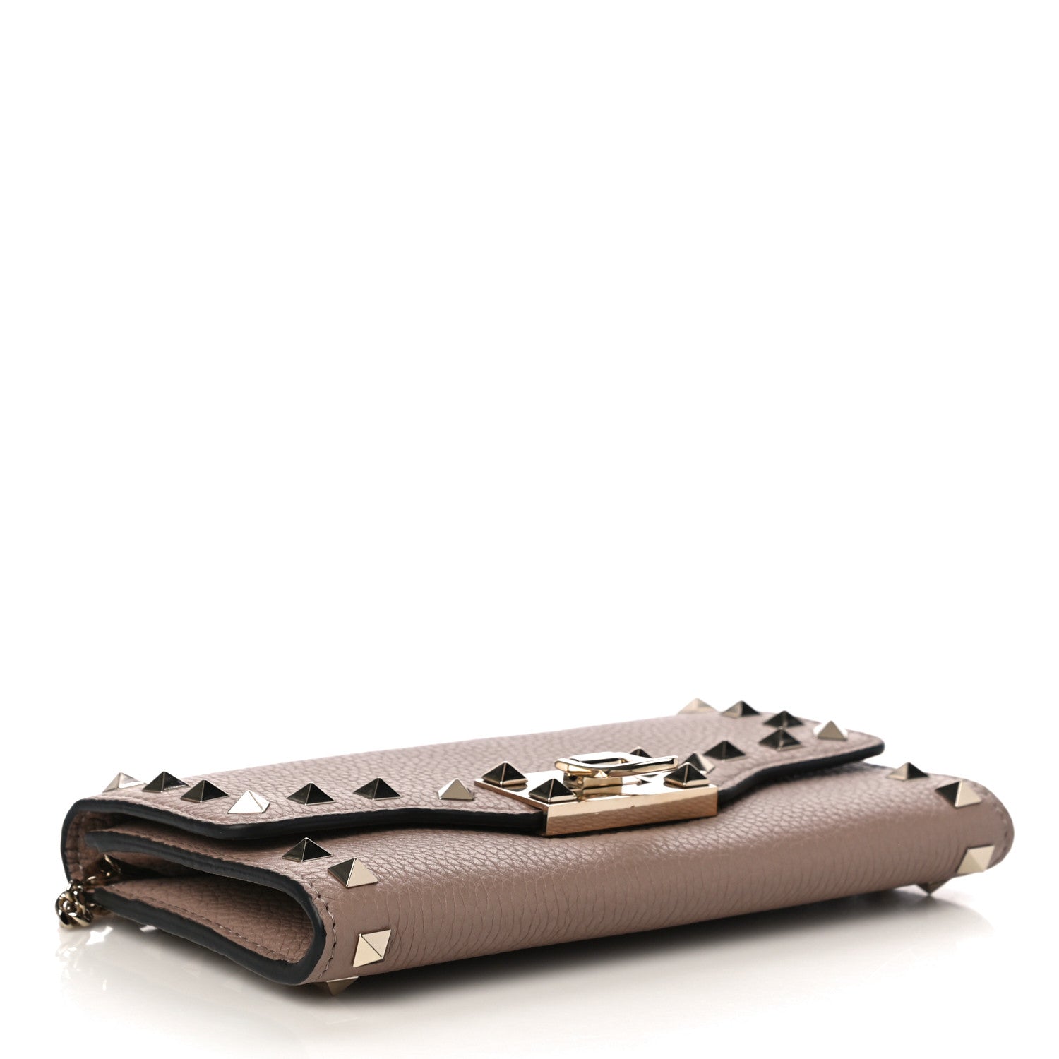 Valentino Garavani Pebbled Calfskin Rockstud Flip Lock Wallet On Chain Poudre 4 of 9