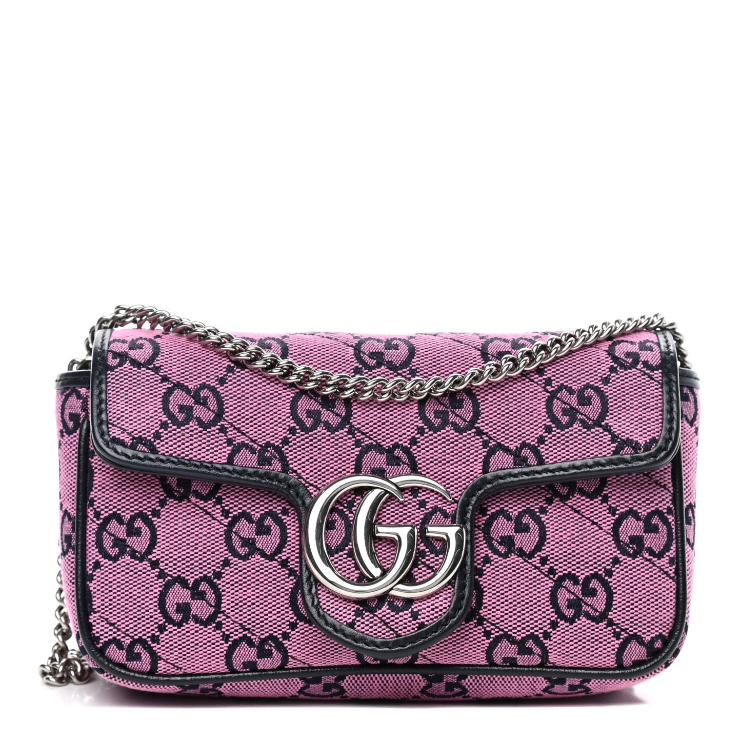 Monogram Multicolor Matelasse Diagonal Super Mini GG Marmont Shoulder Bag Pink Blue