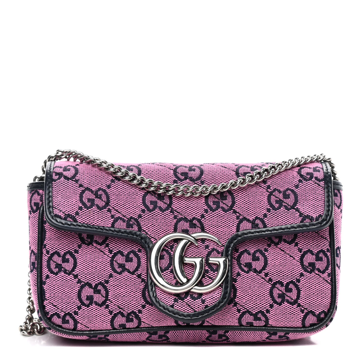 Gucci Monogram Multicolor Matelasse Diagonal Super Mini GG Marmont Shoulder Bag Pink Blue 1 of 4