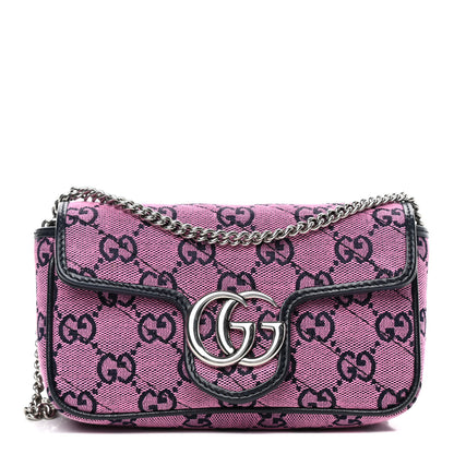 Gucci Monogram Multicolor Matelasse Diagonal Super Mini GG Marmont Shoulder Bag Pink Blue 1 of 4