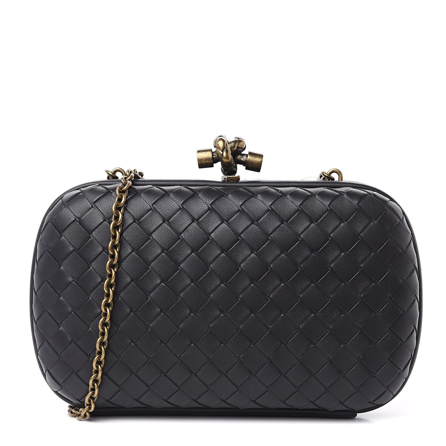 Nappa Intrecciato Chain Knot Clutch Black