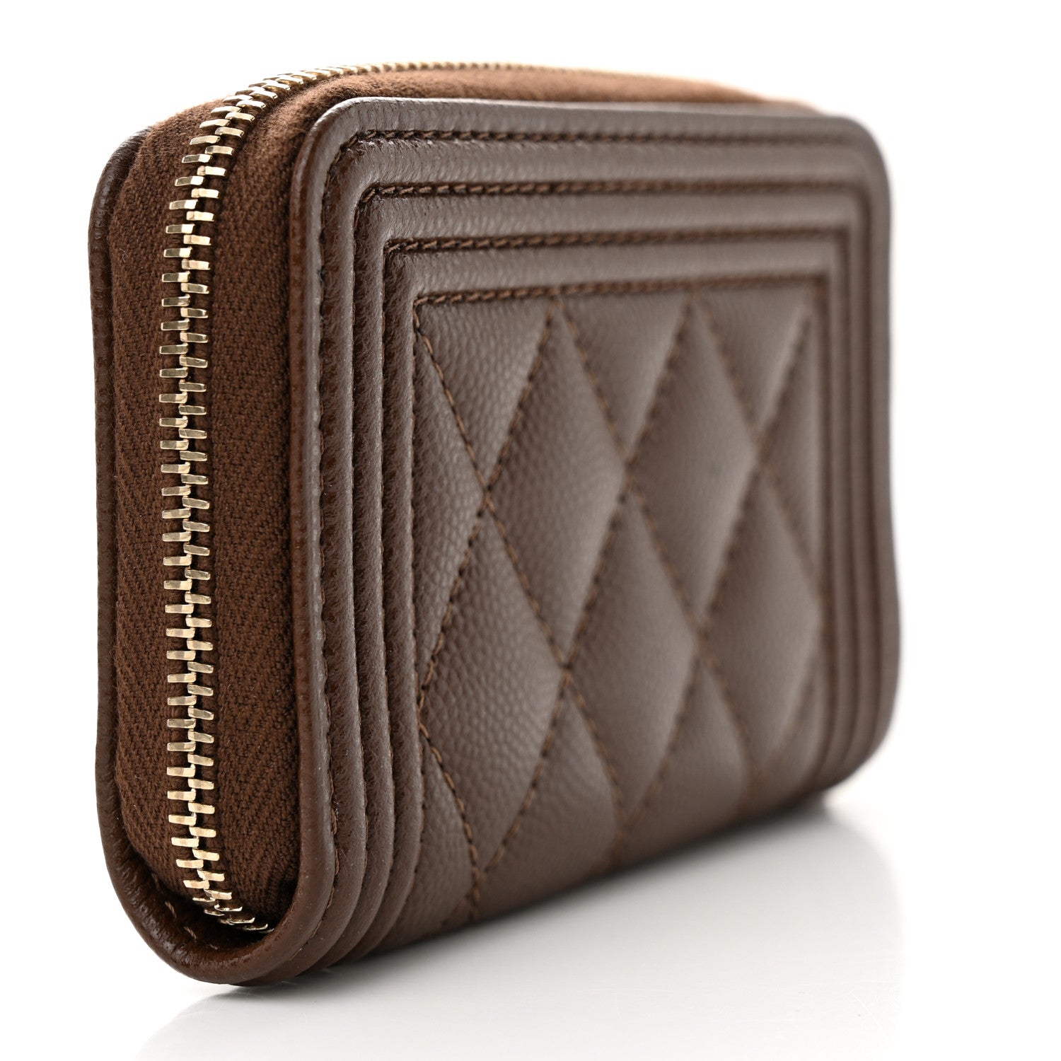 Chanel Caviar Quilted Boy Zip Around Coin Purse Wallet Brown 3 of 7