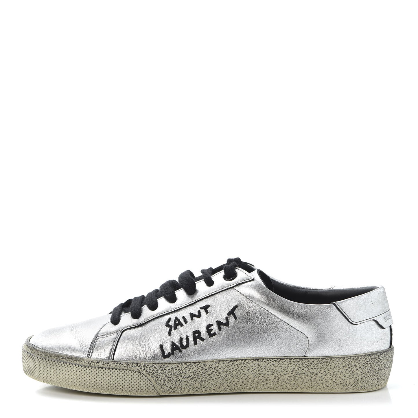 Metallic Calfskin Womens Court Classic Sneakers 36 Silver