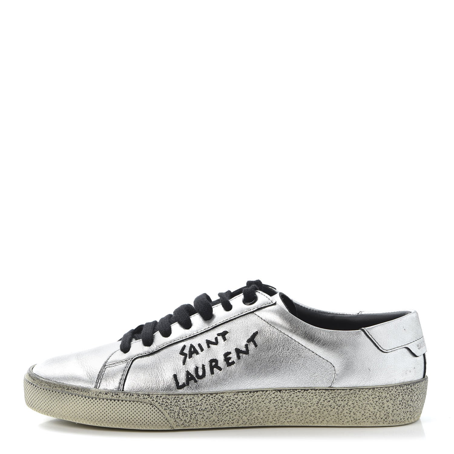 Saint Laurent Metallic Calfskin Womens Court Classic Sneakers 36 Silver 1 of 10