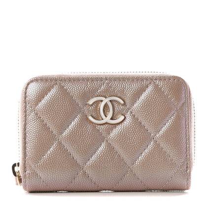Chanel Iridescent Caviar Quilted Zip Coin Purse Beige 1 of 10