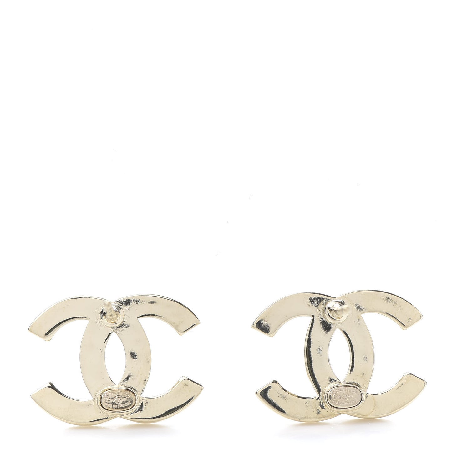 Crystal Metal CC Paris Button Stud Earrings Gold