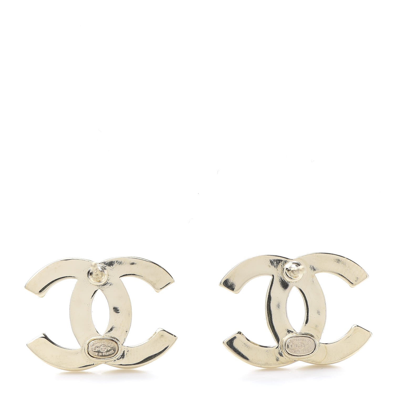 Chanel Crystal Metal CC Paris Button Stud Earrings Gold 3 of 5