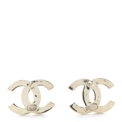 Chanel Crystal Metal CC Paris Button Stud Earrings Gold 3 of 5