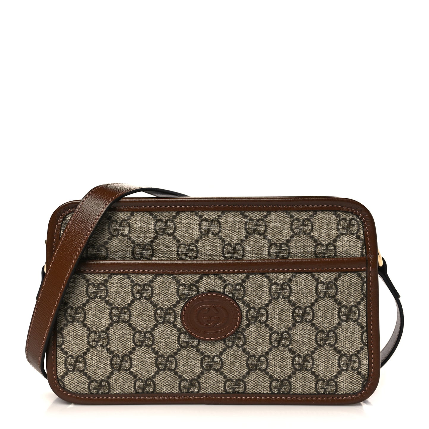 GG Supreme Monogram Azalea Calfskin Mini Retro Interlocking G Shoulder Bag Beige Ebony Brown Sugar