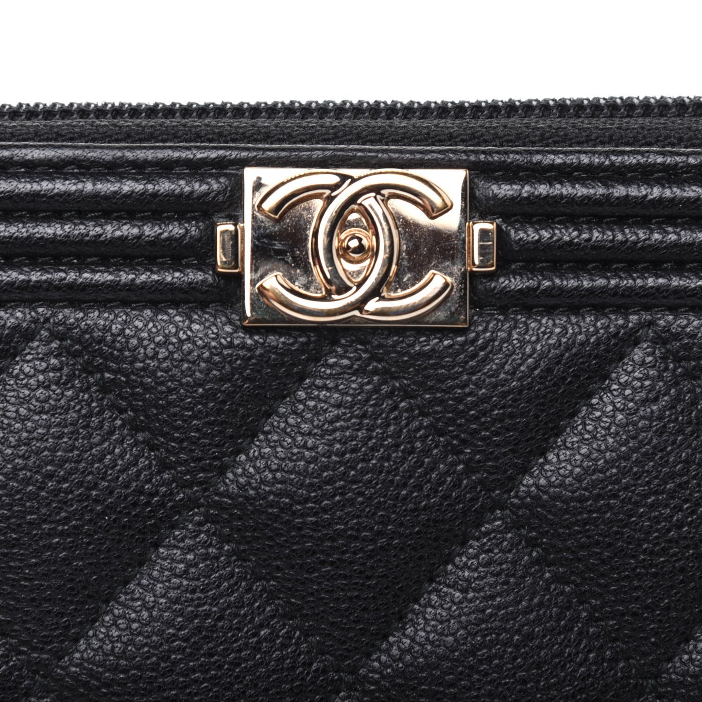 Caviar Quilted Boy Long Zip Around Wallet Black