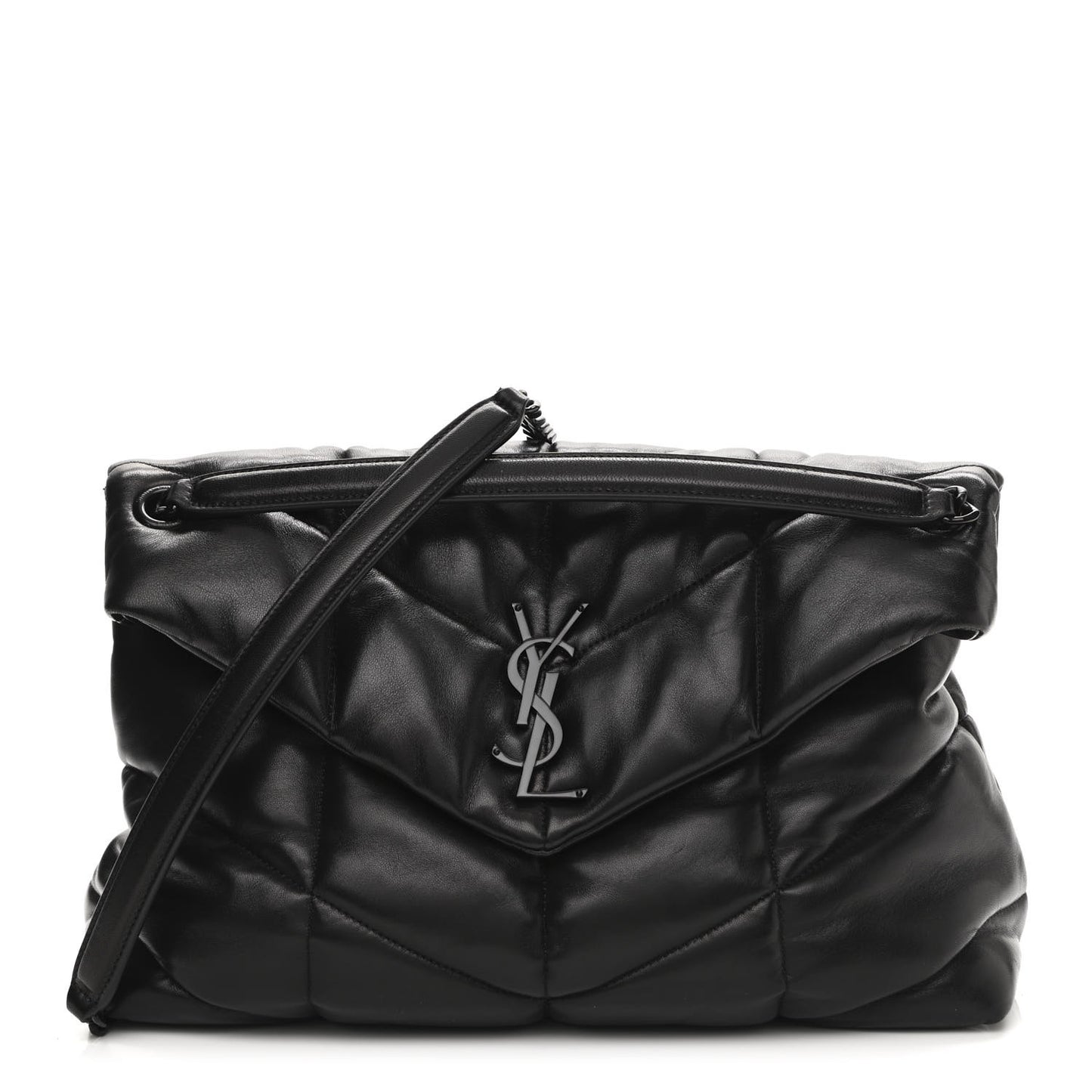 Lambskin Quilted Medium Loulou Puffer Monogram Chain Satchel Black