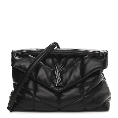 Saint Laurent Lambskin Quilted Medium Loulou Puffer Monogram Chain Satchel Black 1 of 10