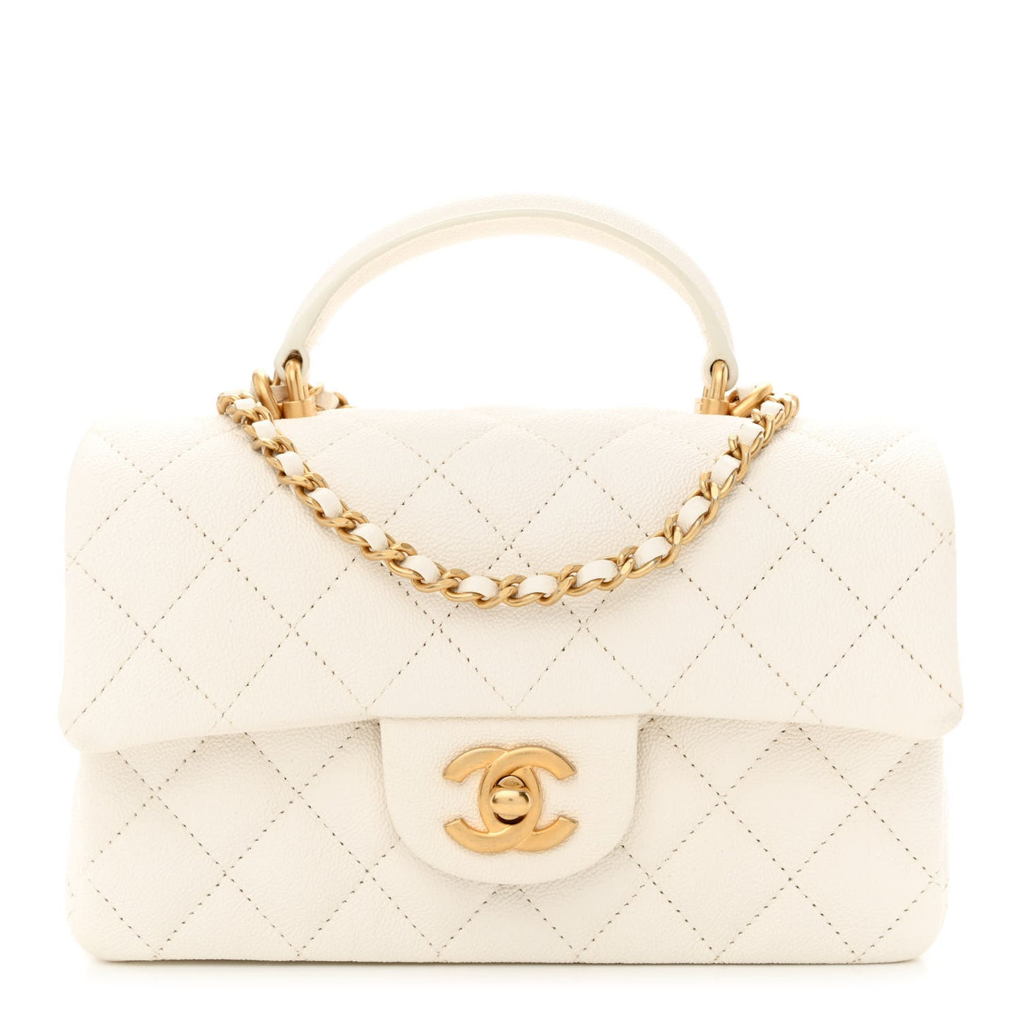 Caviar Quilted Mini Top Handle Rectangular Flap White