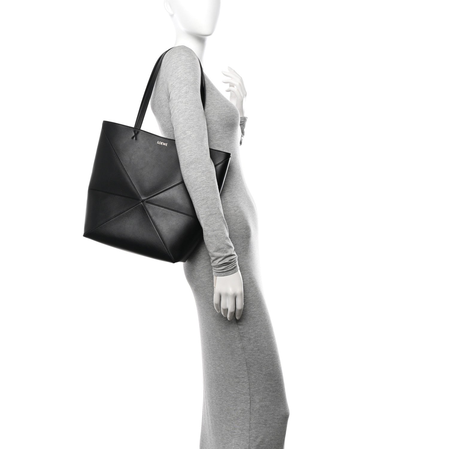 Loewe Shiny Calfskin Medium Puzzle Fold Tote Black 2 of 9