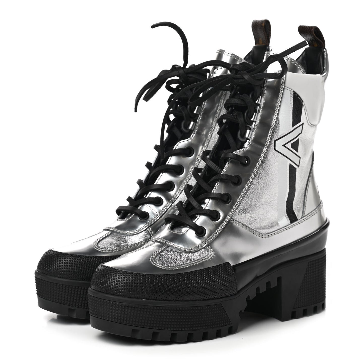 Patent Calfskin Spaceship Laureate Platform Desert Boots 36 Silver
