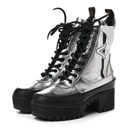 Louis Vuitton Patent Calfskin Spaceship Laureate Platform Desert Boots 36 Silver 3 of 8