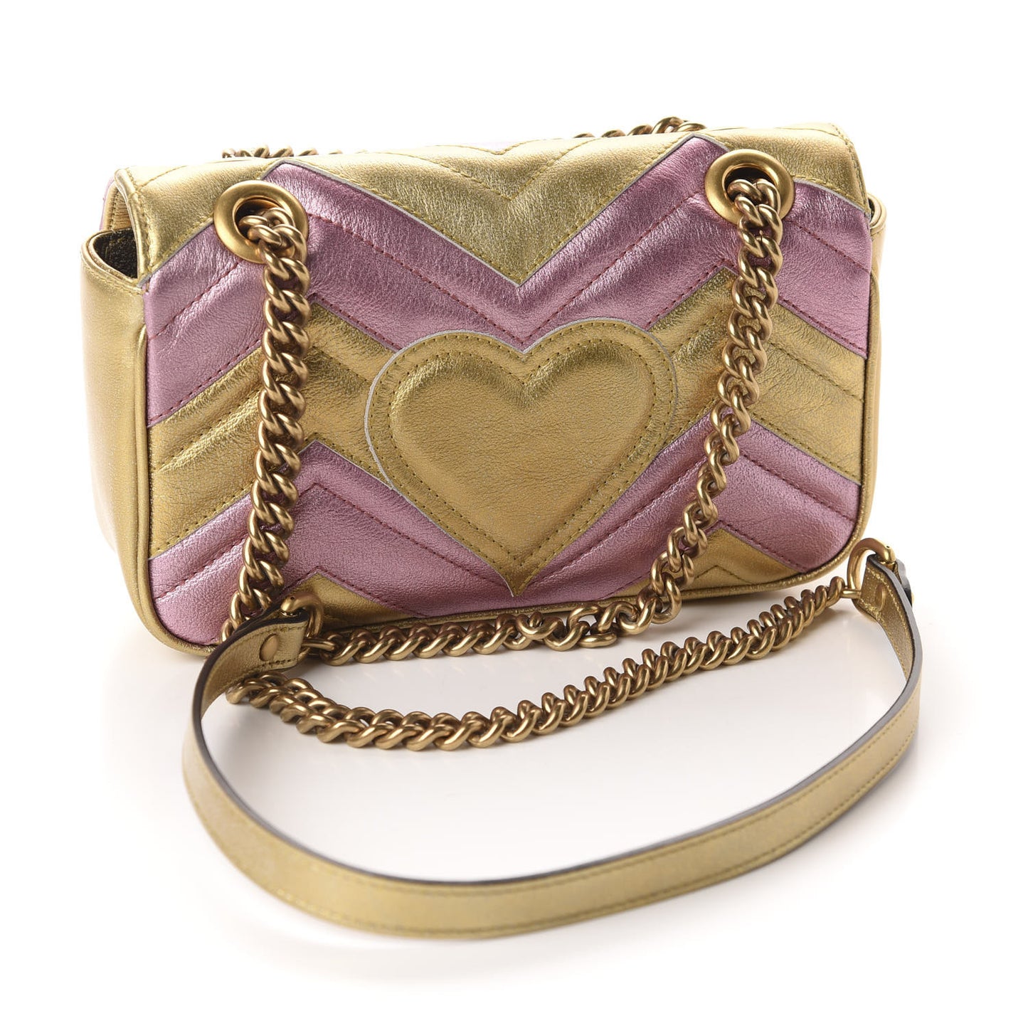 Metallic Calfskin Matelasse Mini GG Marmont Shoulder Bag Gold Pink