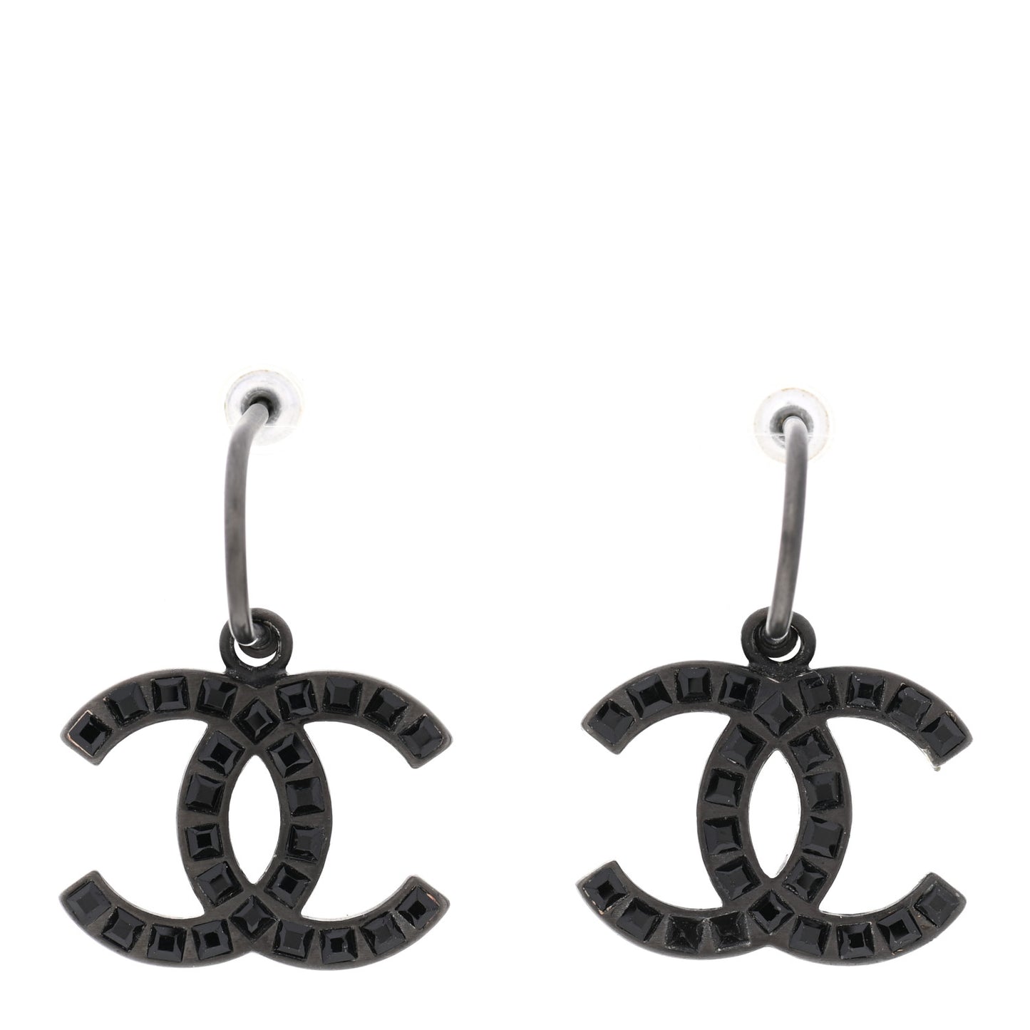 Baguette Crystal CC Dangle Earrings Black