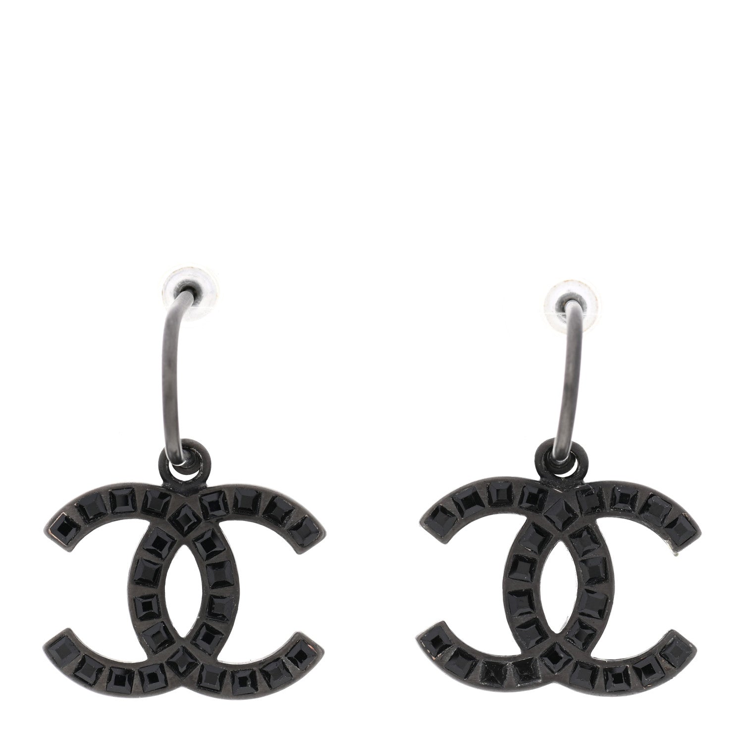 Chanel Baguette Crystal CC Dangle Earrings Black 1 of 5