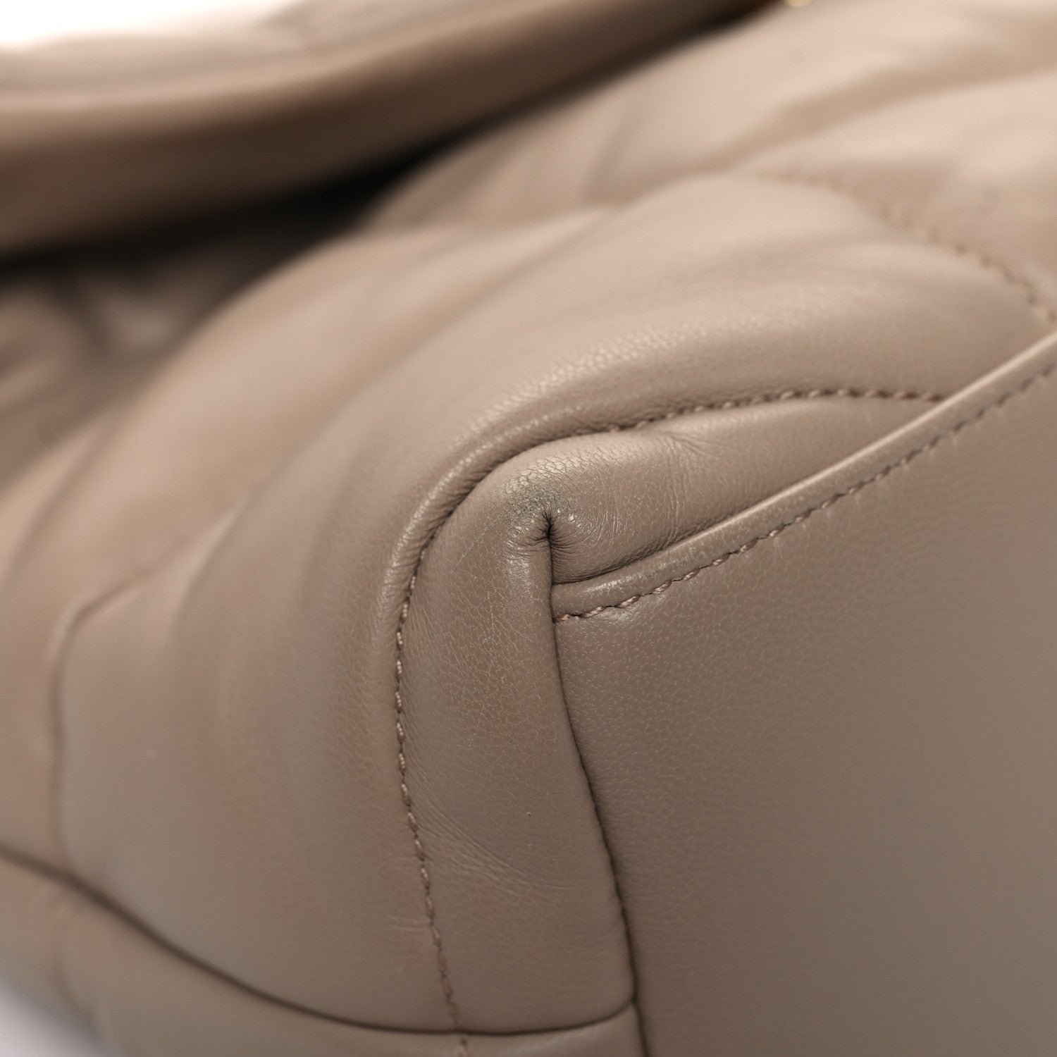Saint Laurent Lambskin Quilted Small Loulou Puffer Monogram Chain Satchel Dark Beige 9 of 11