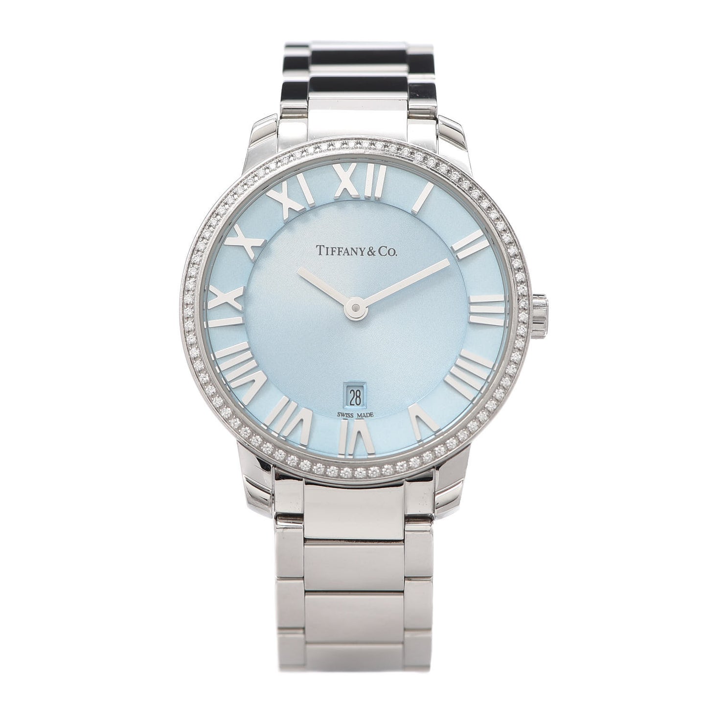 Stainless Steel Diamond Bezel 31mm Atlas 2-Hand Quartz Watch Ice Blue
