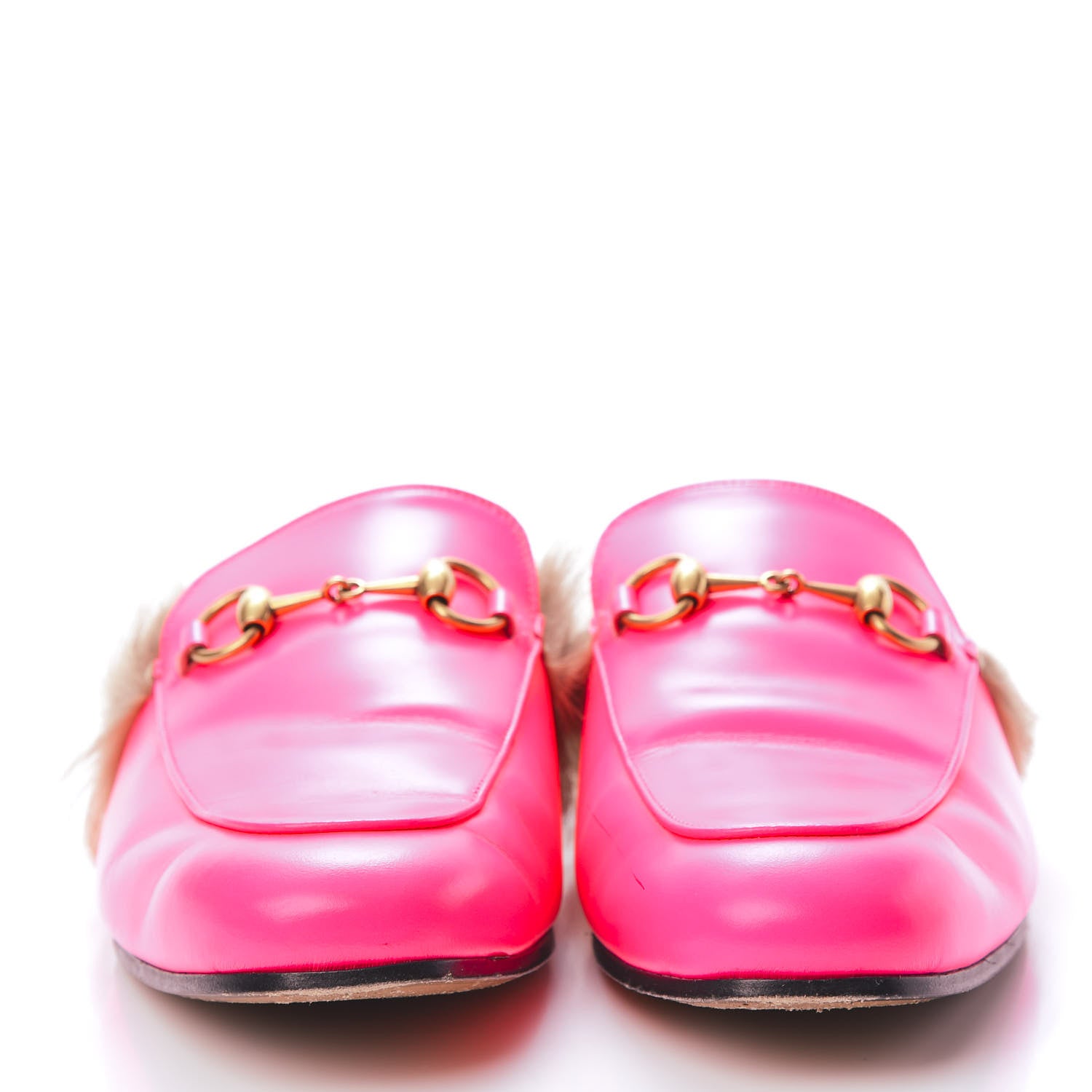Gucci Calfskin Fur Mens Princetown Slippers 8 Fuxia Fluo Natural 2 of 13