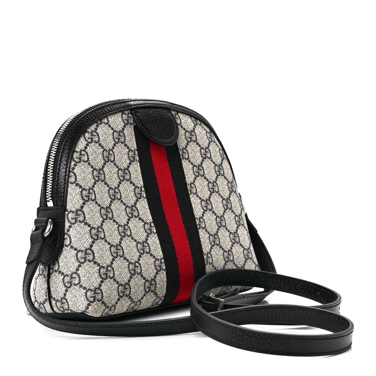 GG Supreme Monogram Textured Dollar Calfskin Web Small Ophidia Dome Shoulder Bag Beige Blue