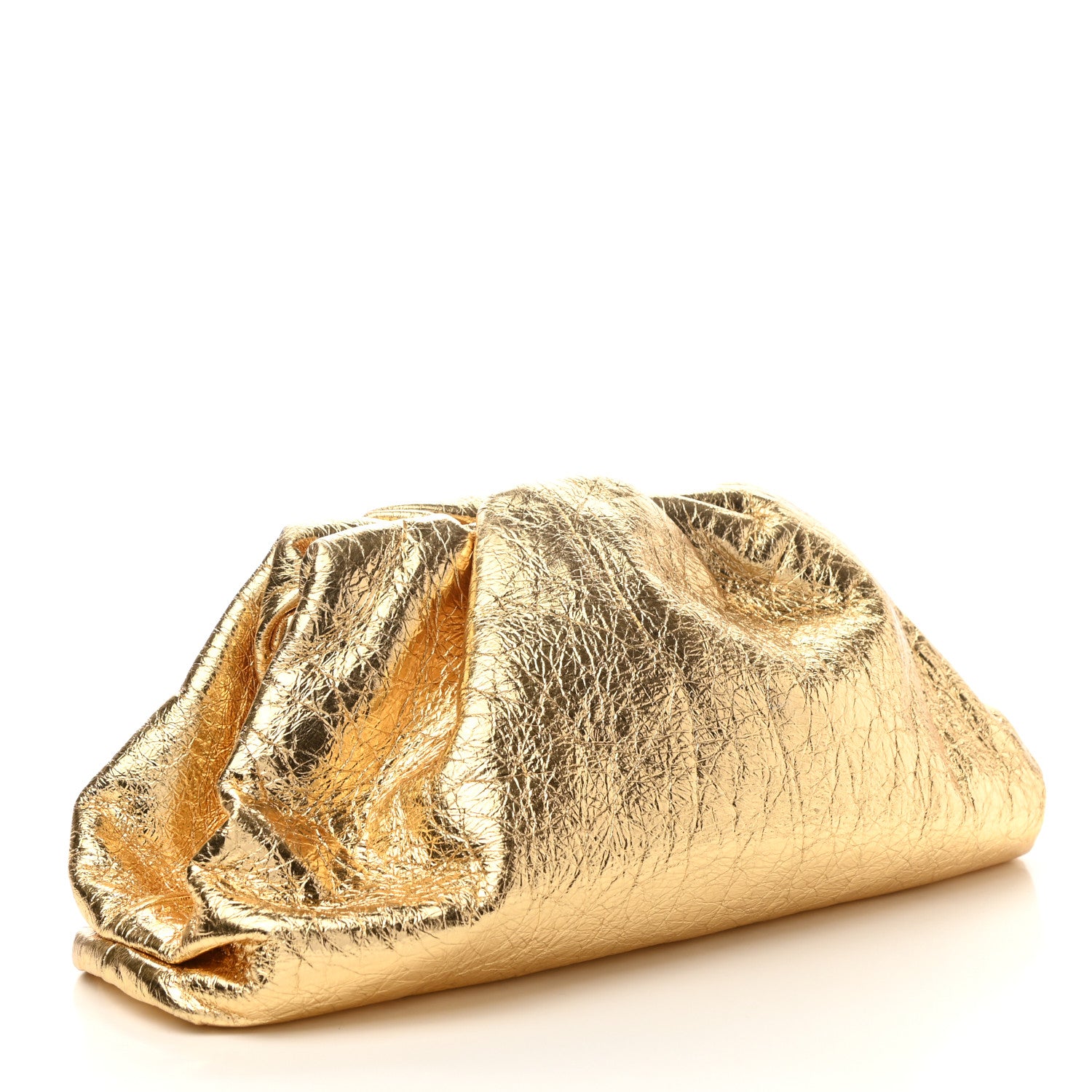 Bottega Veneta Metallic Crinkled Lambskin The Pouch Oversized Clutch Oro 3 of 6