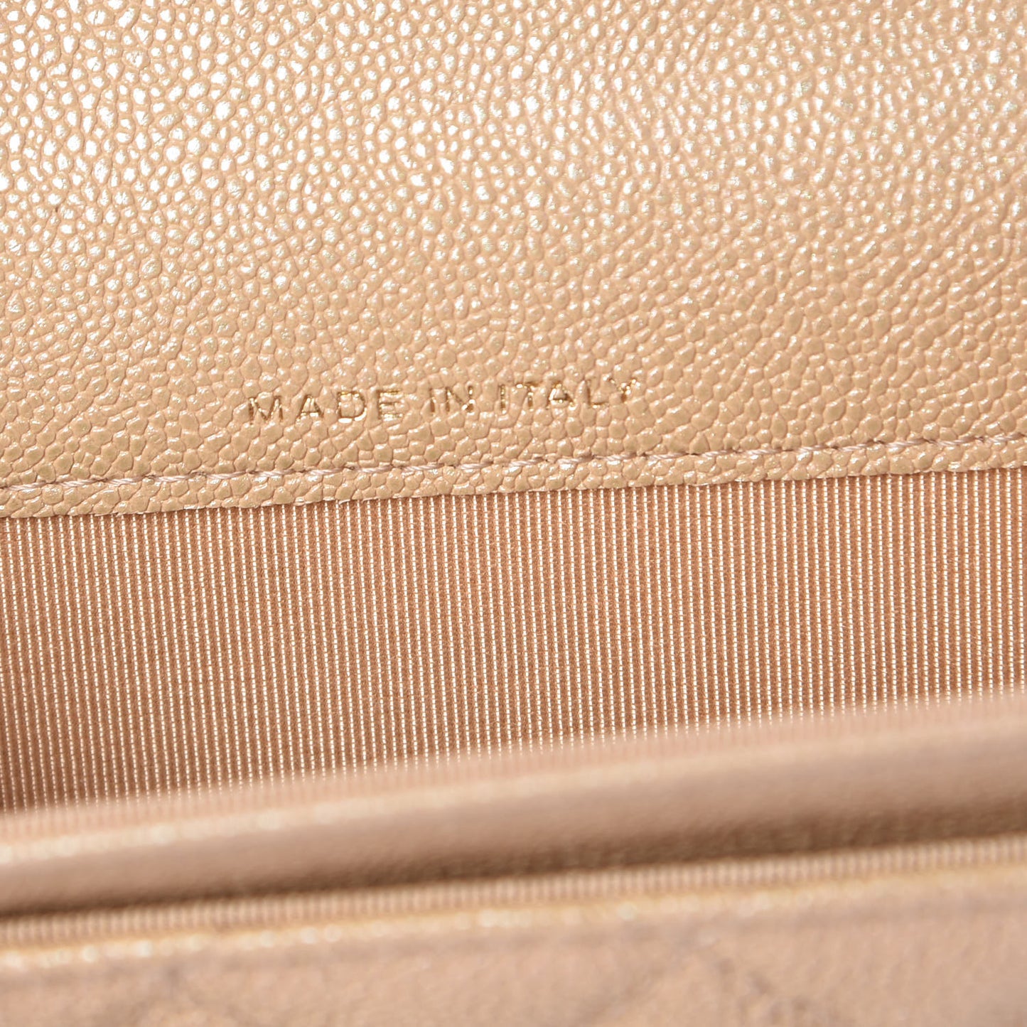 Iridescent Caviar Quilted Flap Card Holder Beige