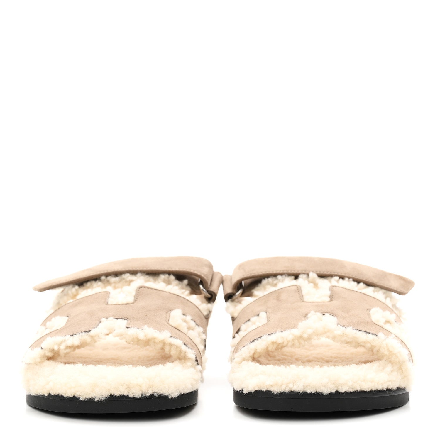 Hermes Suede Goatskin Woolskin Womens Chypre Sandals 38.5 Etoupe 3 of 8