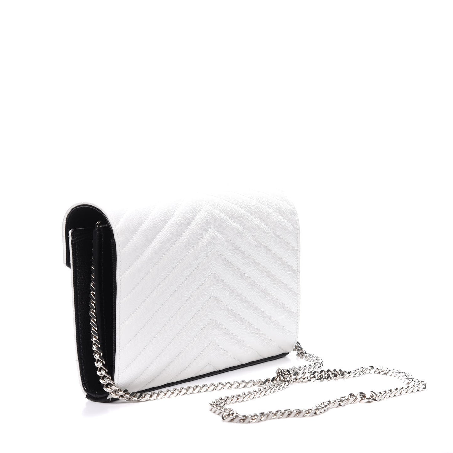 Grain De Poudre Matelasse Bi-Color Chevron Monogram Chain Wallet White Black