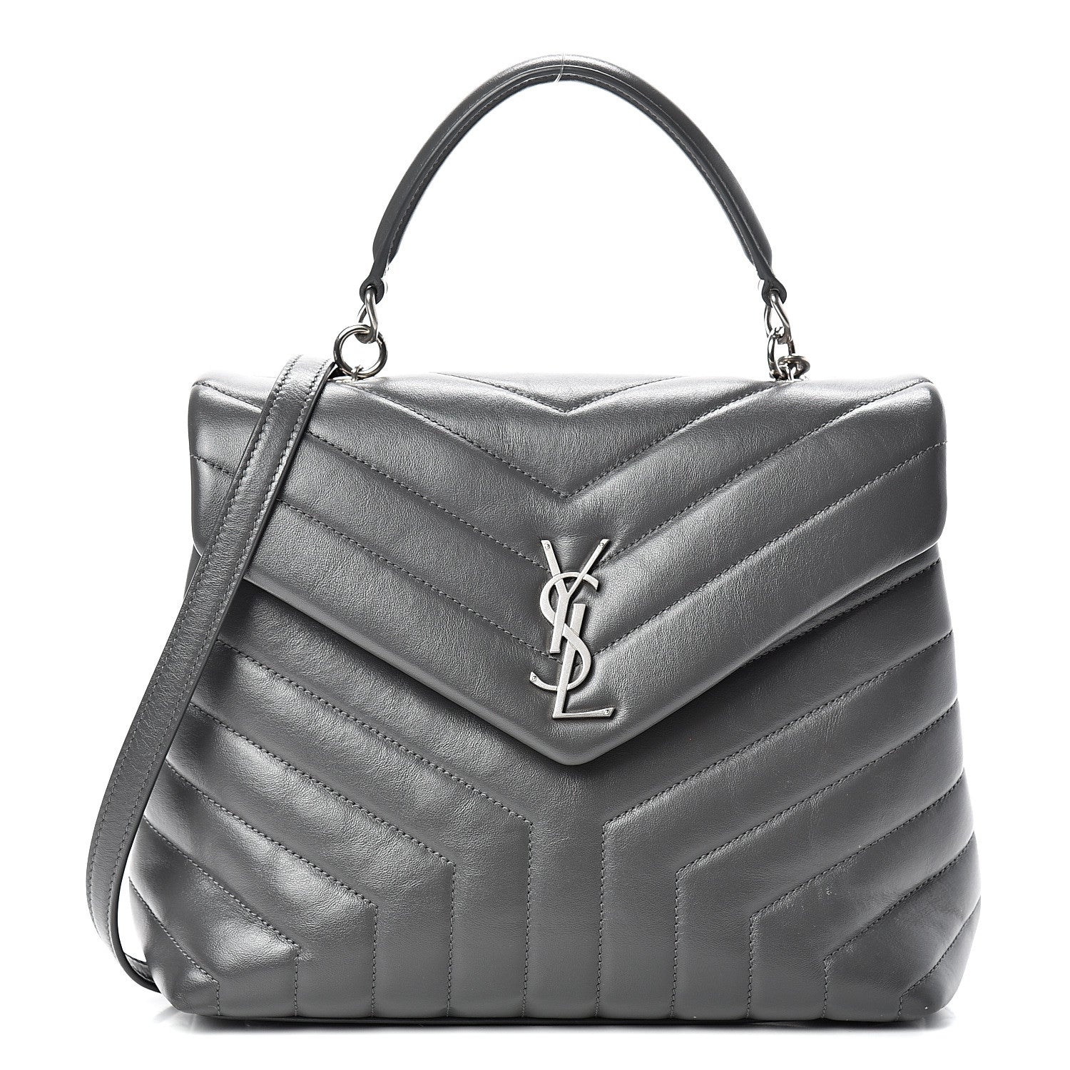 Saint Laurent Calfskin Y Quilted Monogram Medium Loulou Satchel Kaki Fonce 1 of 14