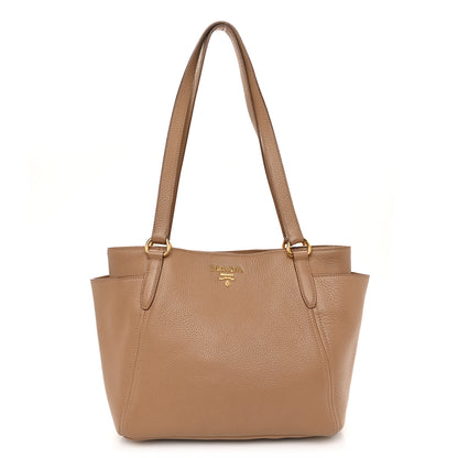 Prada Vitello Daino Side Pocket Shoulder Bag Tote Sesamo 1 of 13
