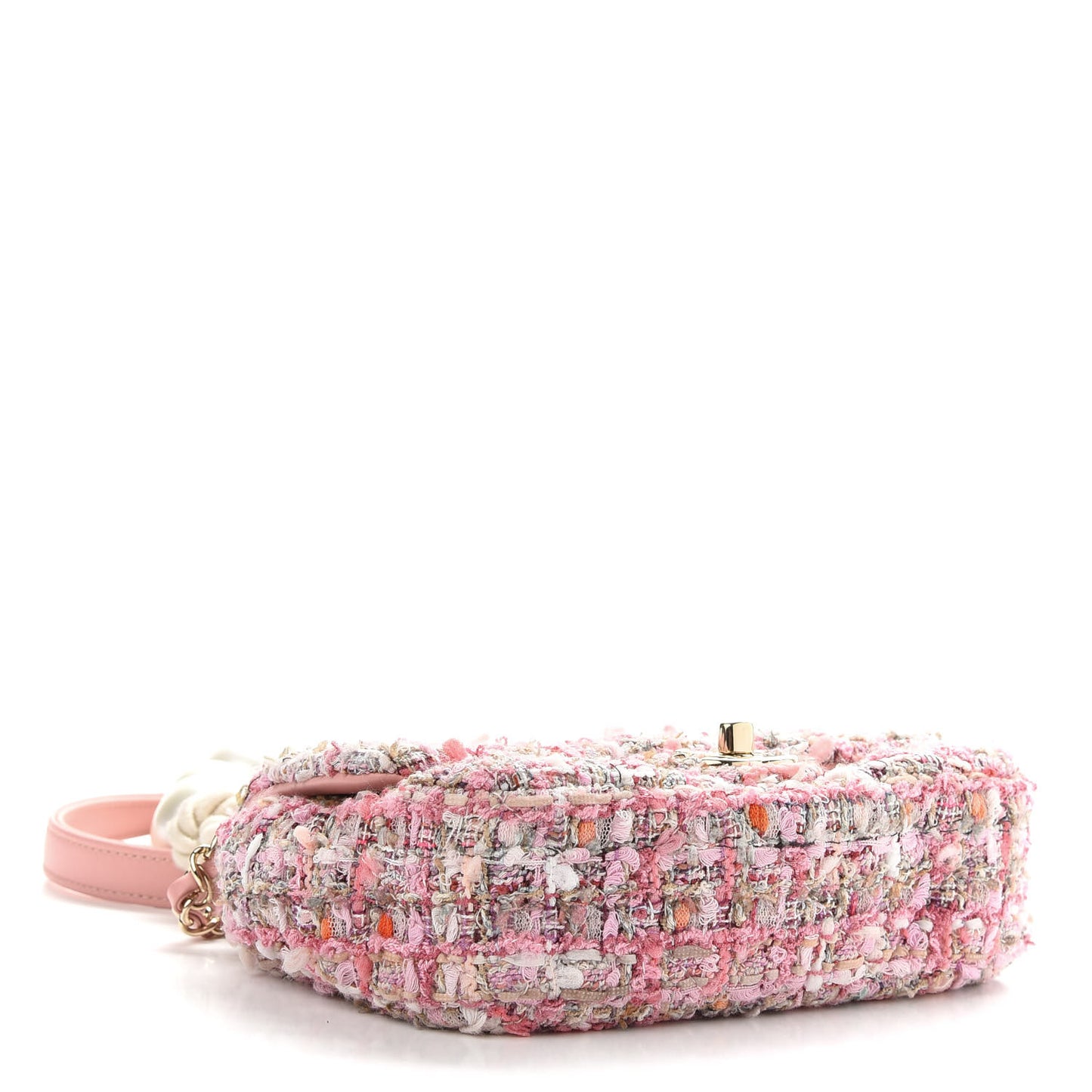 Tweed Mini Pearl Handle Flap Pink Beige Orange Ecru