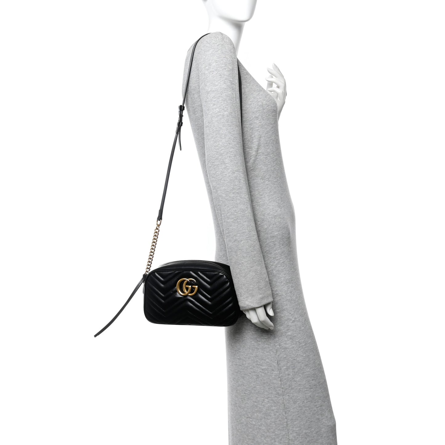 Calfskin Matelasse Small GG Marmont Chain Shoulder Bag Black