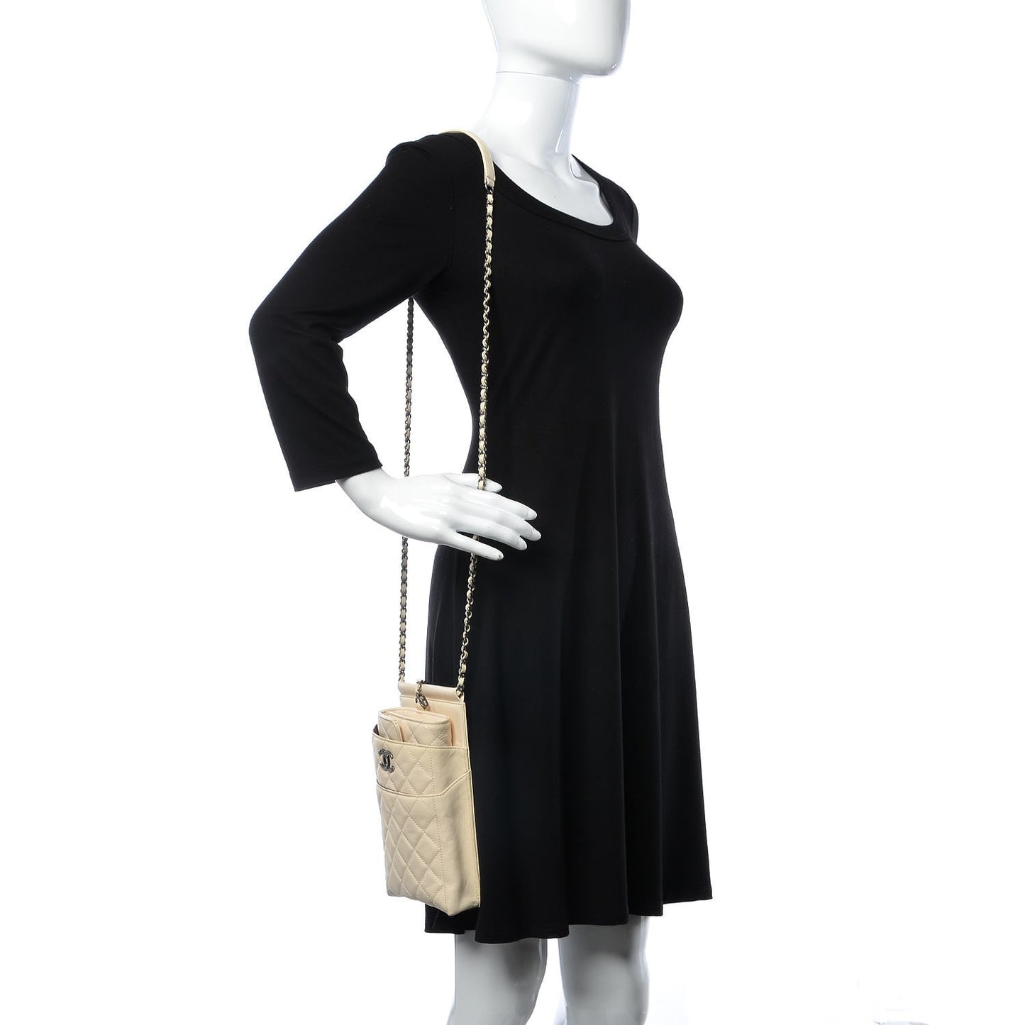 Calfskin Quilted CC Waiter Clutch Clutch With Chain White