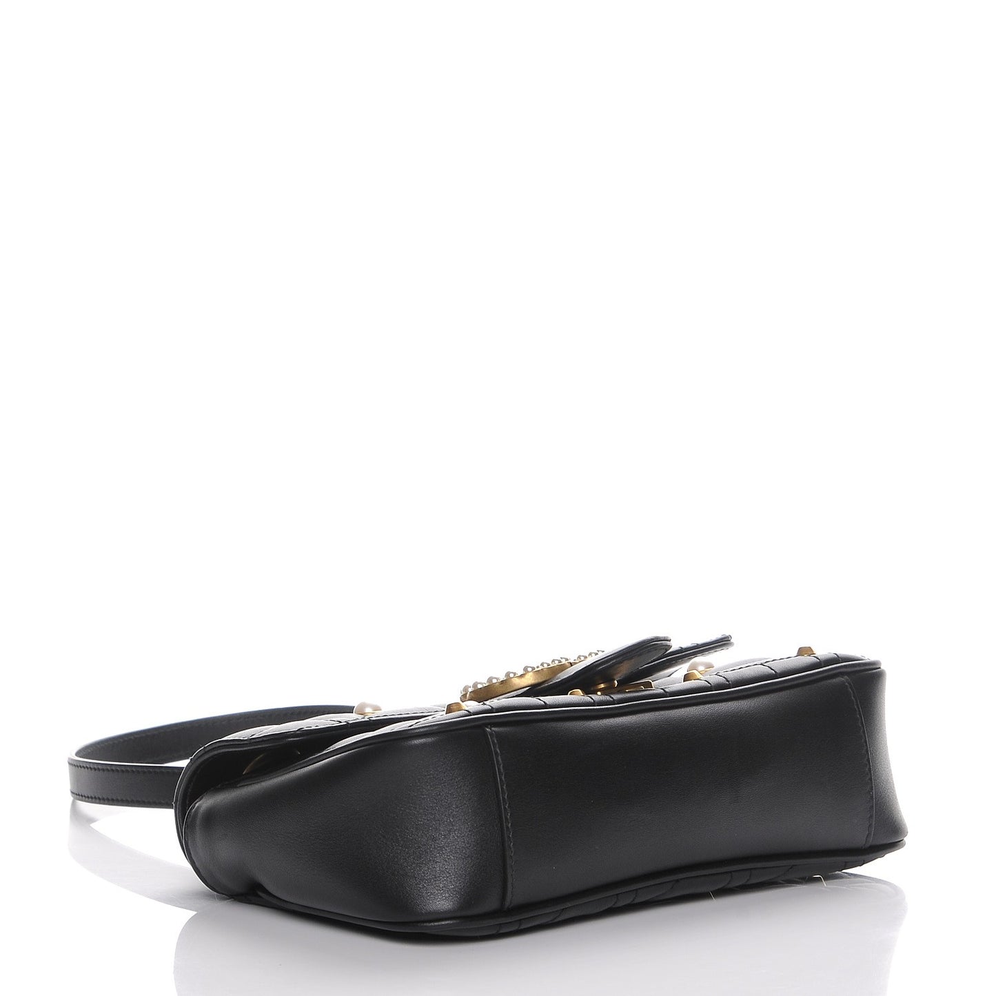 Calfskin Matelasse Studded Mini Pearly GG Marmont Shoulder Bag Black