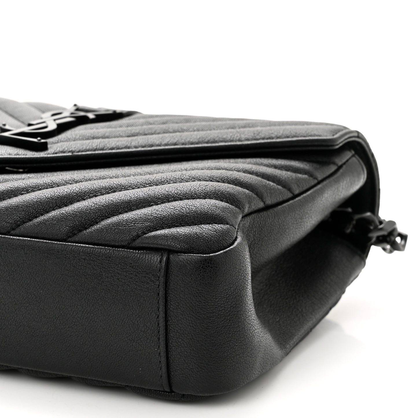 Sheepskin Matelasse Chevron Monogram Monochrome Medium College Bag Black