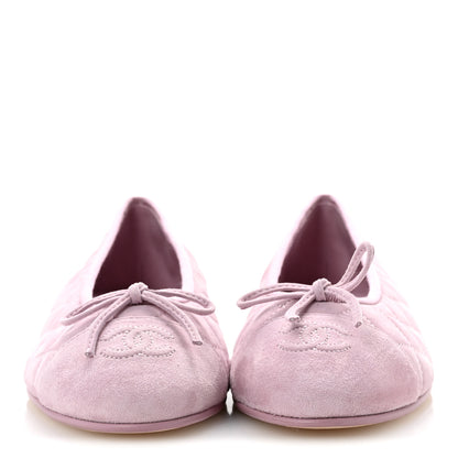 Chanel Suede Kidskin Quilted Cap Toe CC Ballerina Flats 38.5 Light Pink 3 of 10