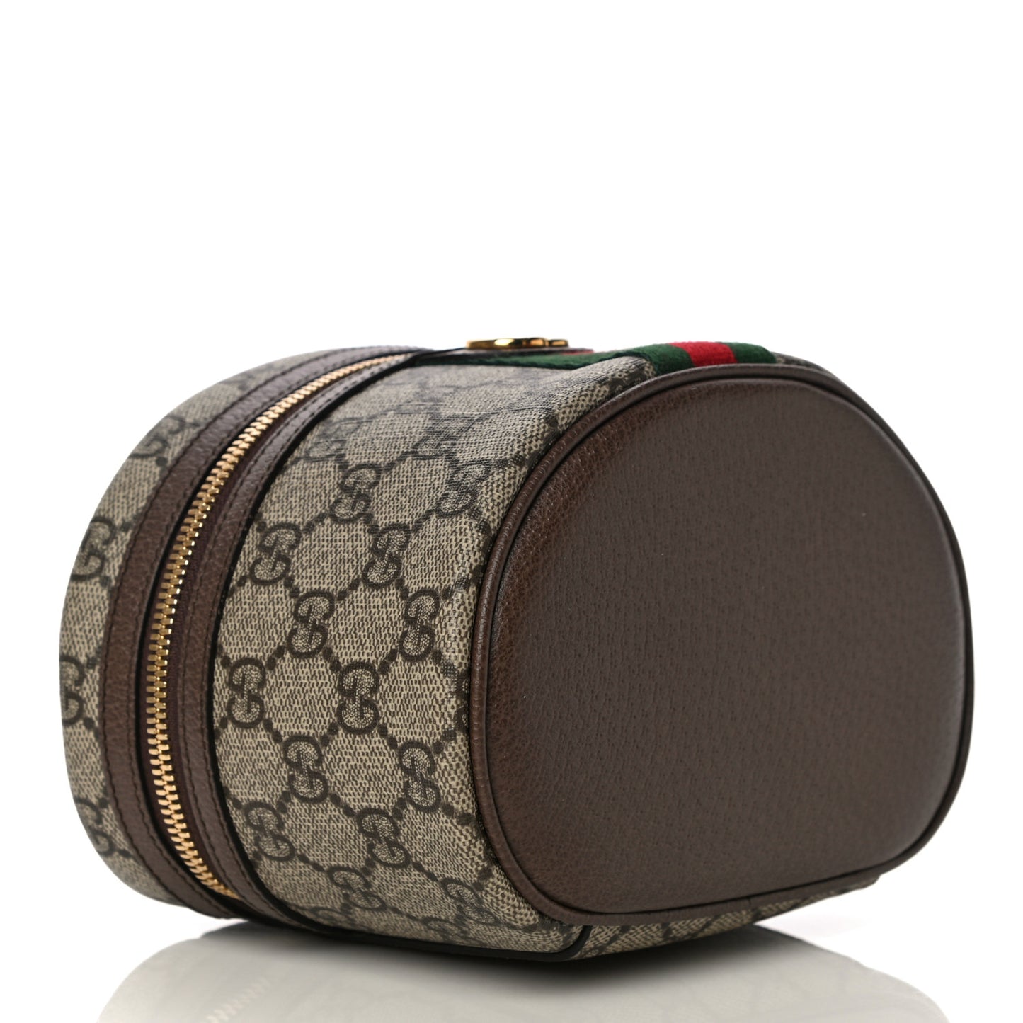 GG Supreme Monogram Textured Calfskin Web Ophidia Vanity Cosmetic Case Beige Ebony New Acero