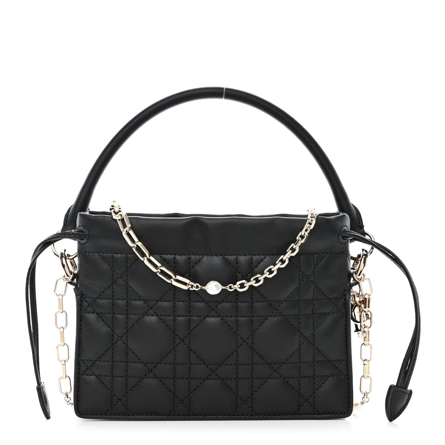 Lambskin Cannage Milly Mini Drawstring Bag Black